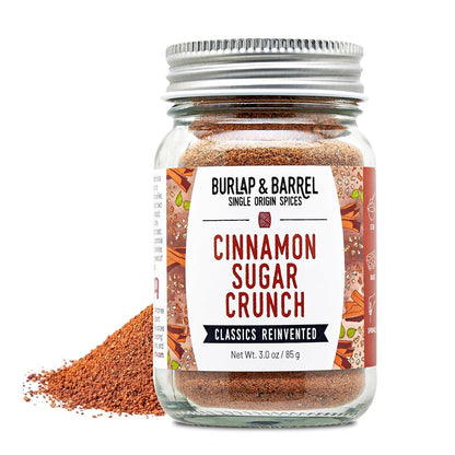 Burlap & Barrel Cinnamon Sugar Crunch – Royal Cinnamon, Cardamom & Turbinado Sugar Blend for Toast, Oatmeal, Baking & Desserts – As seen on Shark Tank – 3oz Glass Jar