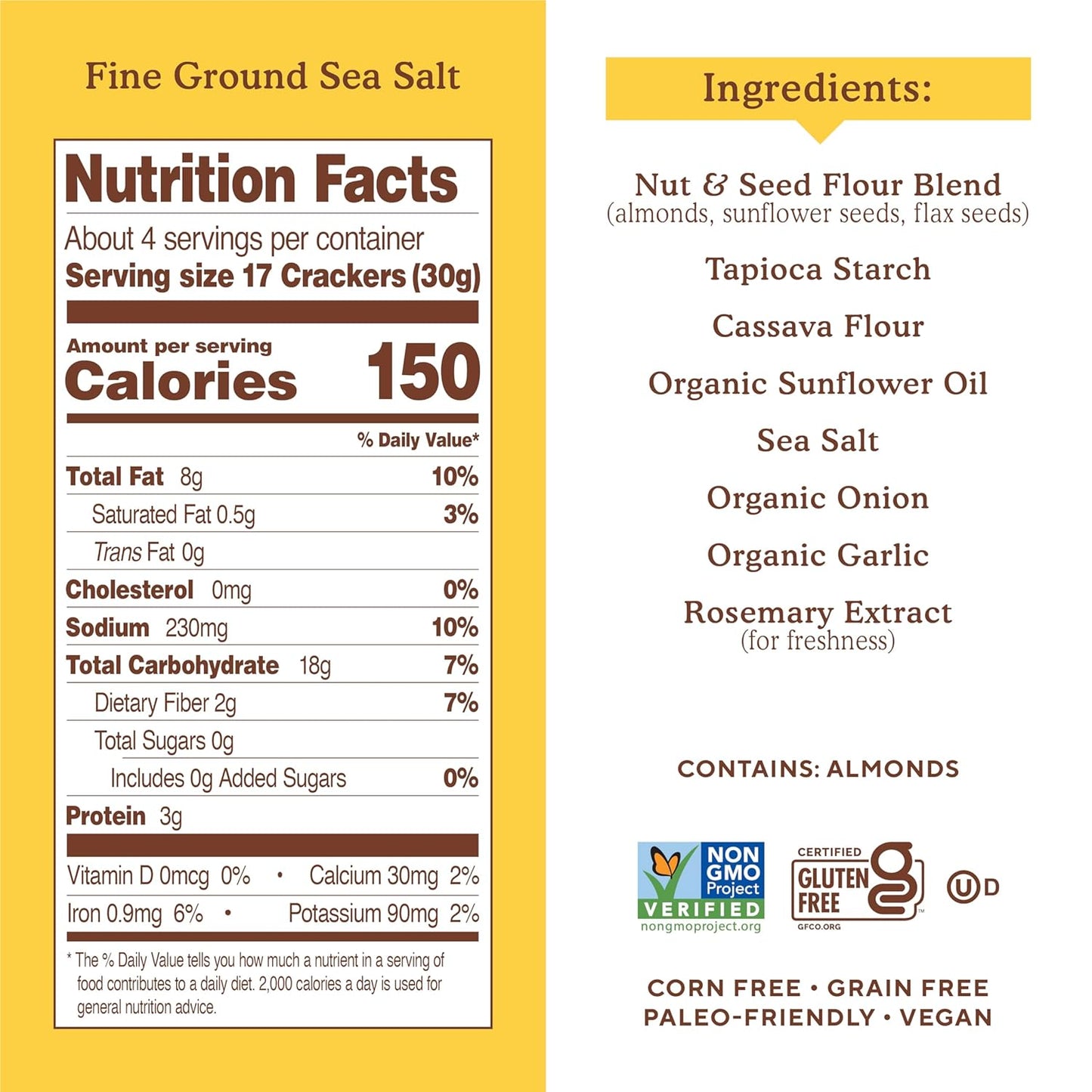 Simple Mills Almond Flour Crackers, Fine Ground Sea Salt, Gluten Free, Flax Seed, Sunflower Seeds, Corn Free, Good for Snacks, Made with whole foods, 6 Count (Packaging May Vary)