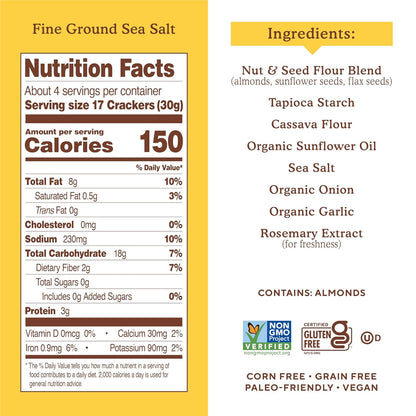 Simple Mills Almond Flour Crackers, Fine Ground Sea Salt, Gluten Free, Flax Seed, Sunflower Seeds, Corn Free, Good for Snacks, Made with whole foods, 6 Count (Packaging May Vary)
