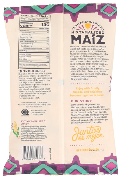 Siete Family Foods Taco Seasoning Maiz Tortilla Chips, 7.5 OZ