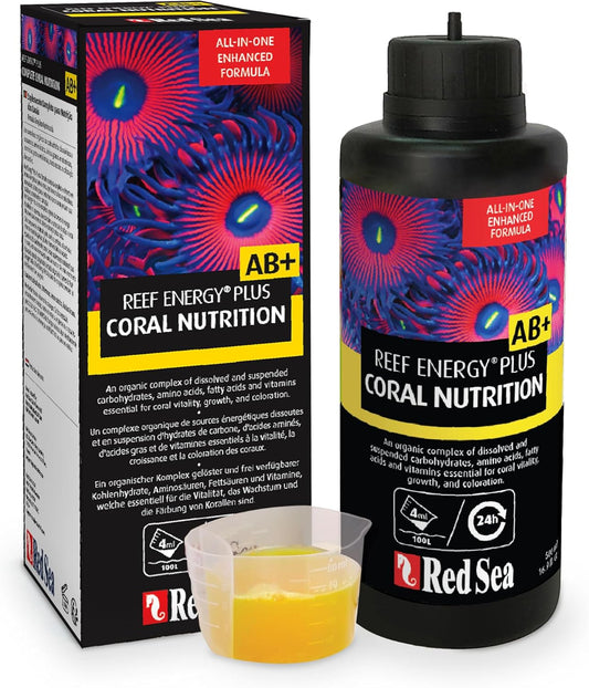 Red Sea Reef Energy Plus 250ml (AB+) All in One Coral Food for Saltwater Aquarium Marine Reef Tanks | Food for Soft, LPS, SPS, and Non-Photosynthetic Corals