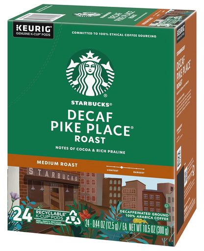 Starbucks Pike Place Decaffeinated Coffee Single-Serve K-Cup, 24 Count
