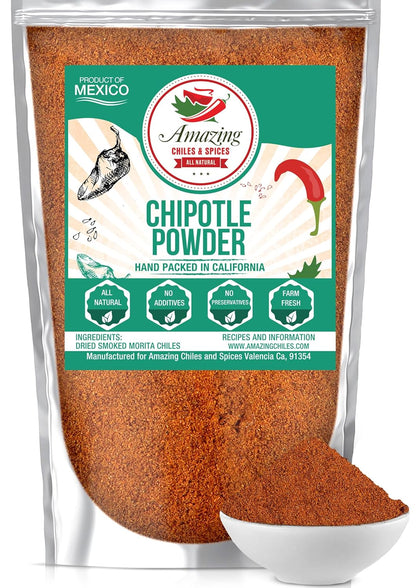 Chipotle Chili Powder Seasoning 4oz – Natural and Premium. Great For Meats, Grilling Rubs, Sauces, Salsa. Medium to High Heat - Sweet & Smoky Flavor. By Amazing Chiles & Spices.