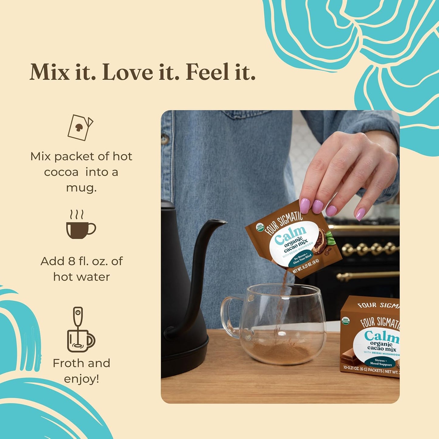 Four Sigmatic Mushroom Hot Cacao Mix with Reishi | Organic Reishi Mushroom, Cinnamon, Cardamom, Reduces Anxiety & Stress, Improves Sleep | USDA Organic | Vegan & Paleo (2 Packs of 10 Packets)