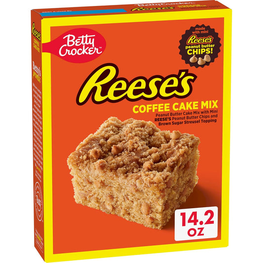Betty Crocker REESE'S Peanut Butter Coffee Cake Mix with Mini REESE'S Peanut Butter Chips and Brown Sugar Streusel Topping, Holiday Baking, 14.2 oz