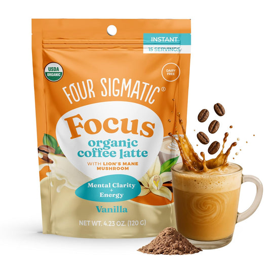 Four Sigmatic Vanilla Focus Mushroom Coffee Latte Plant-Based Organic Instant Latte with Lion’s Mane Mushroom for Focus and Mental Clarity Made With Just 6 Organic Ingredients 4.23 oz Bag