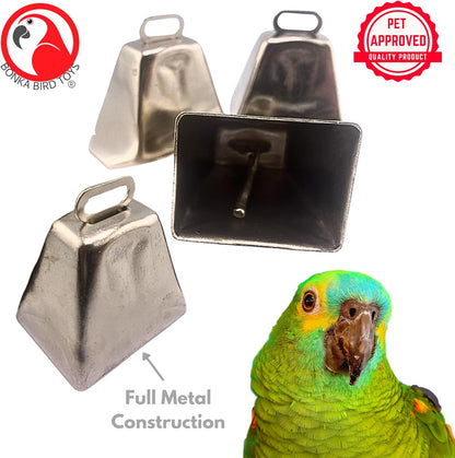 Bonka Bird Toys 1099 Pk4 Large Silver Cow Bells 2" Metal Bells for Small to Large Parrots DIY Bird Toy Parts Enrichment Accessories Conure Amazon Eclectus African Grey