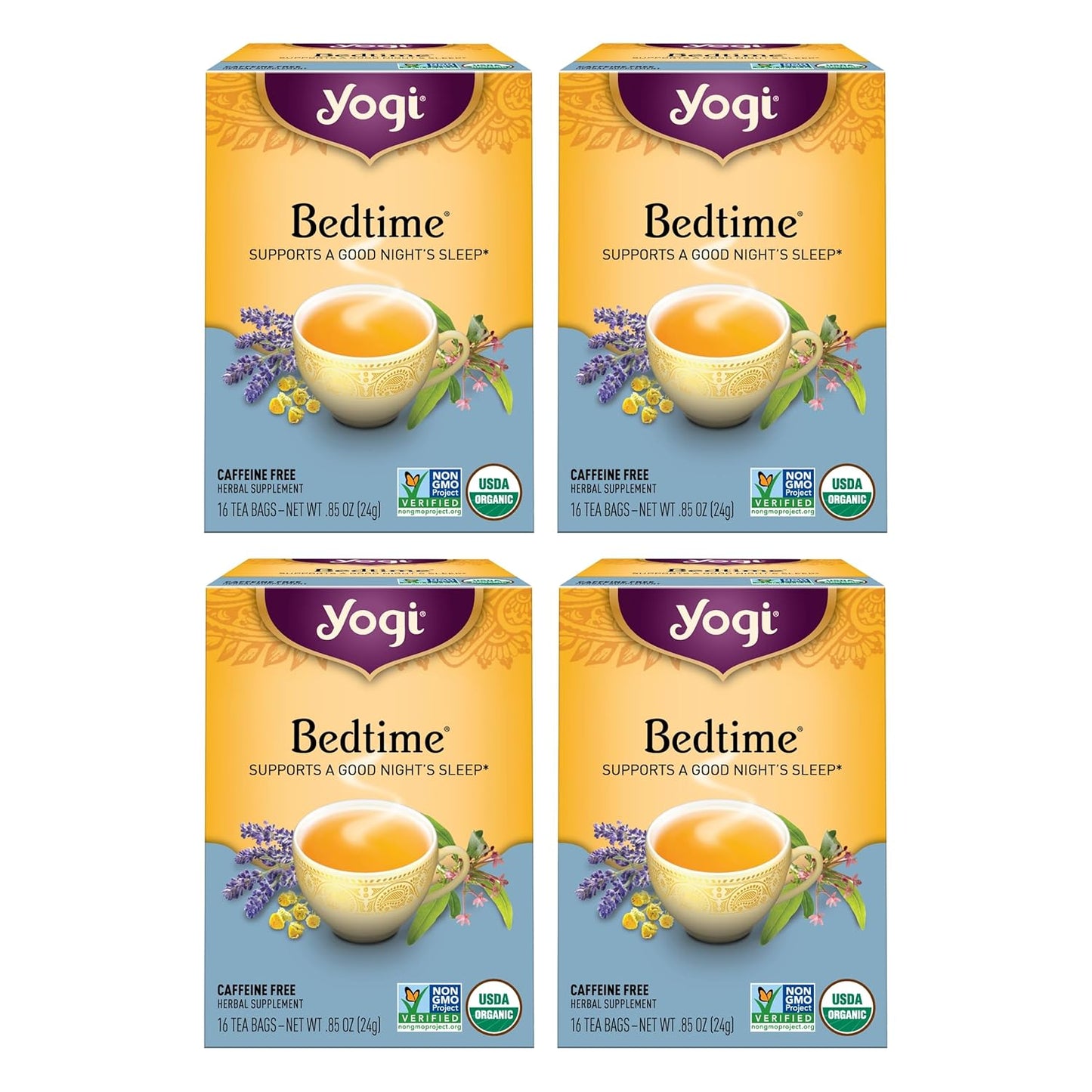 Yogi Tea Bedtime Tea - 16 Tea Bags per Pack (4 Packs) - Chamomile & Passionflower Herbal Tea Blend