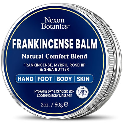 Frankincense Balm 2 fl oz - Soothing Muscle Comfort and Deep Hydration for Dry Skin with Myrrh, Calendula, Bisabolol, Rosehip & Vitamin E - Nexon Botanics