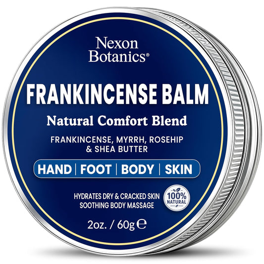 Frankincense Balm 2 fl oz - Soothing Muscle Comfort and Deep Hydration for Dry Skin with Myrrh, Calendula, Bisabolol, Rosehip & Vitamin E - Nexon Botanics