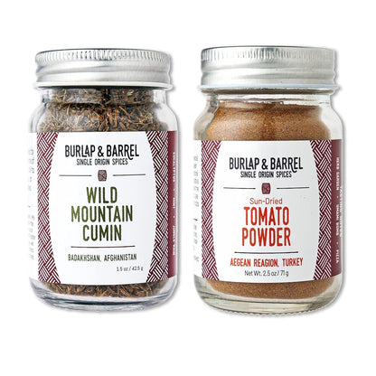 Burlap & Barrel Fusion: Sun-Dried Tomato Powder and Wild Mountain Cumin Bundle - Elevate Your Dishes with Umami Richness and Exotic Aromas!