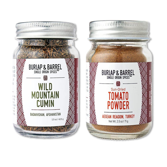 Burlap & Barrel Fusion: Sun-Dried Tomato Powder and Wild Mountain Cumin Bundle - Elevate Your Dishes with Umami Richness and Exotic Aromas!