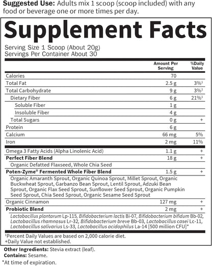 Garden of Life Super Seed - Vegetarian Whole Food Fiber Supplement with Protein and Omega 3, 5oz (600g) Powder