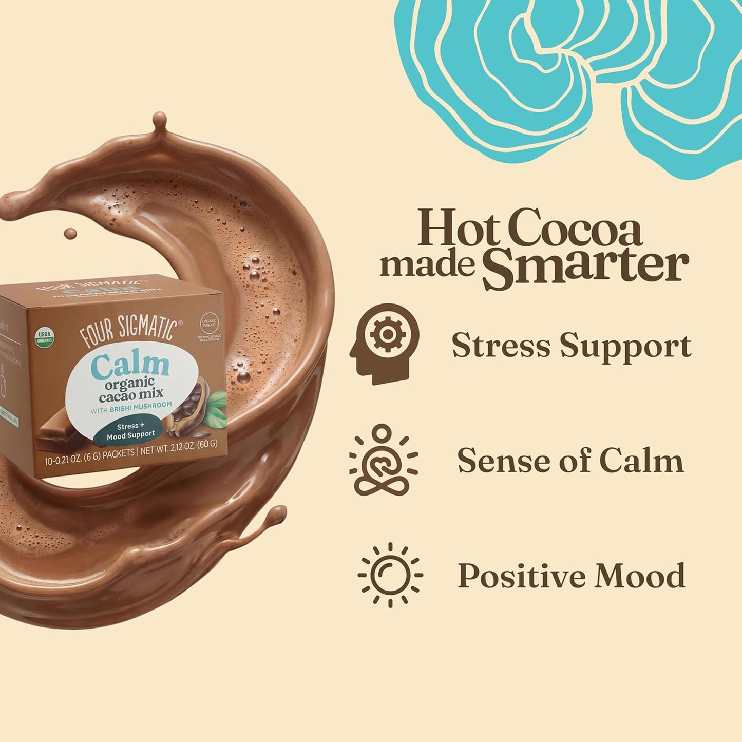 Four Sigmatic Mushroom Hot Cacao Mix with Reishi | Organic Reishi Mushroom, Cinnamon, Cardamom, Reduces Anxiety & Stress, Improves Sleep | USDA Organic | Vegan & Paleo (2 Packs of 10 Packets)