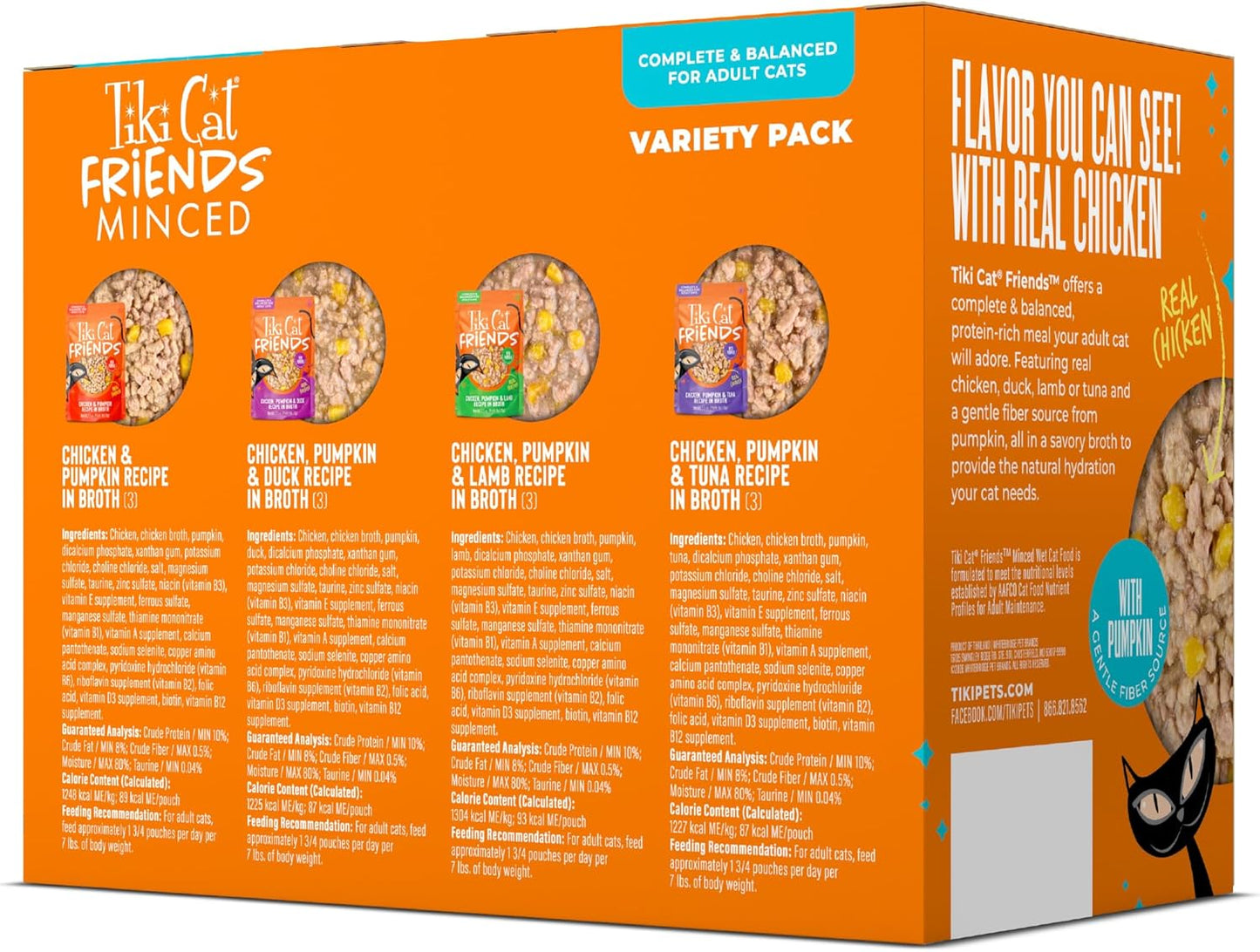 Tiki Cat Friends Chicken Variety Pack, High Protein & High Moisture Wet Cat Food for Adult Cats, 2.5 oz. Pouch (12 Count)