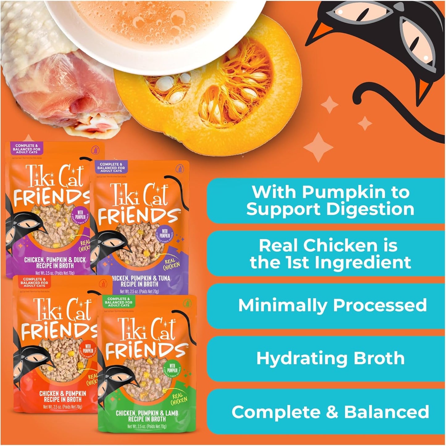 Tiki Cat Friends Chicken Variety Pack, High Protein & High Moisture Wet Cat Food for Adult Cats, 2.5 oz. Pouch (12 Count)