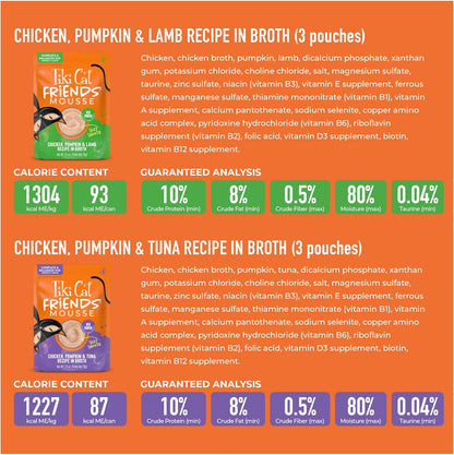 Tiki Cat Friends Mousse Chicken Variety Pack, High Protein & High Moisture Wet Cat Food for Adult Cats, 2.5 oz. Pouch (12 Count)