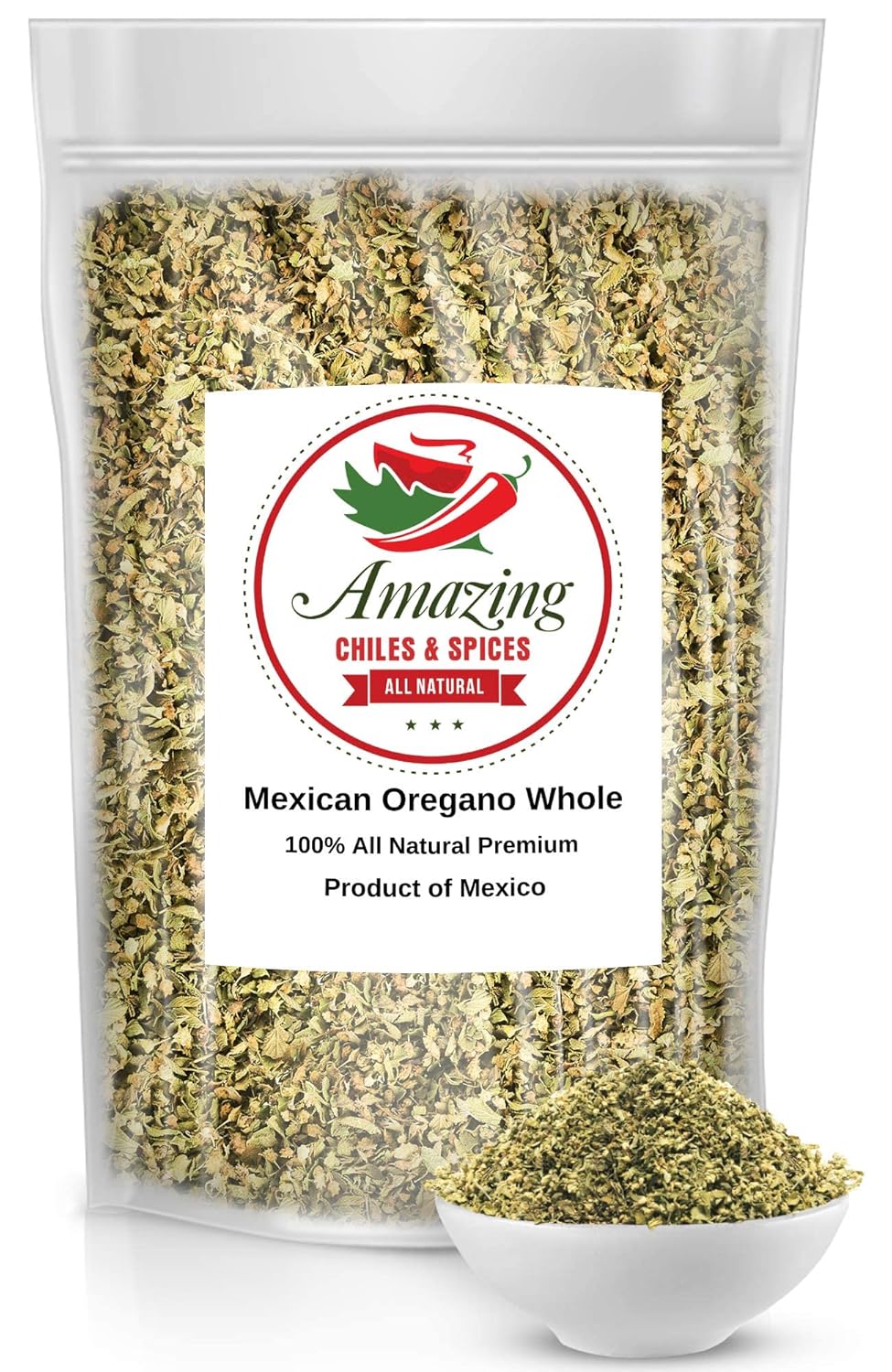 Dried Mexican Oregano (5 oz) – Fresh and Fragrant - Dried Whole Leaves – Use in Mexican Recipes like Pasole, Stews, Salsa, Meats, Enchiladas. Resealable Bag. By Amazing Chiles and Spices.