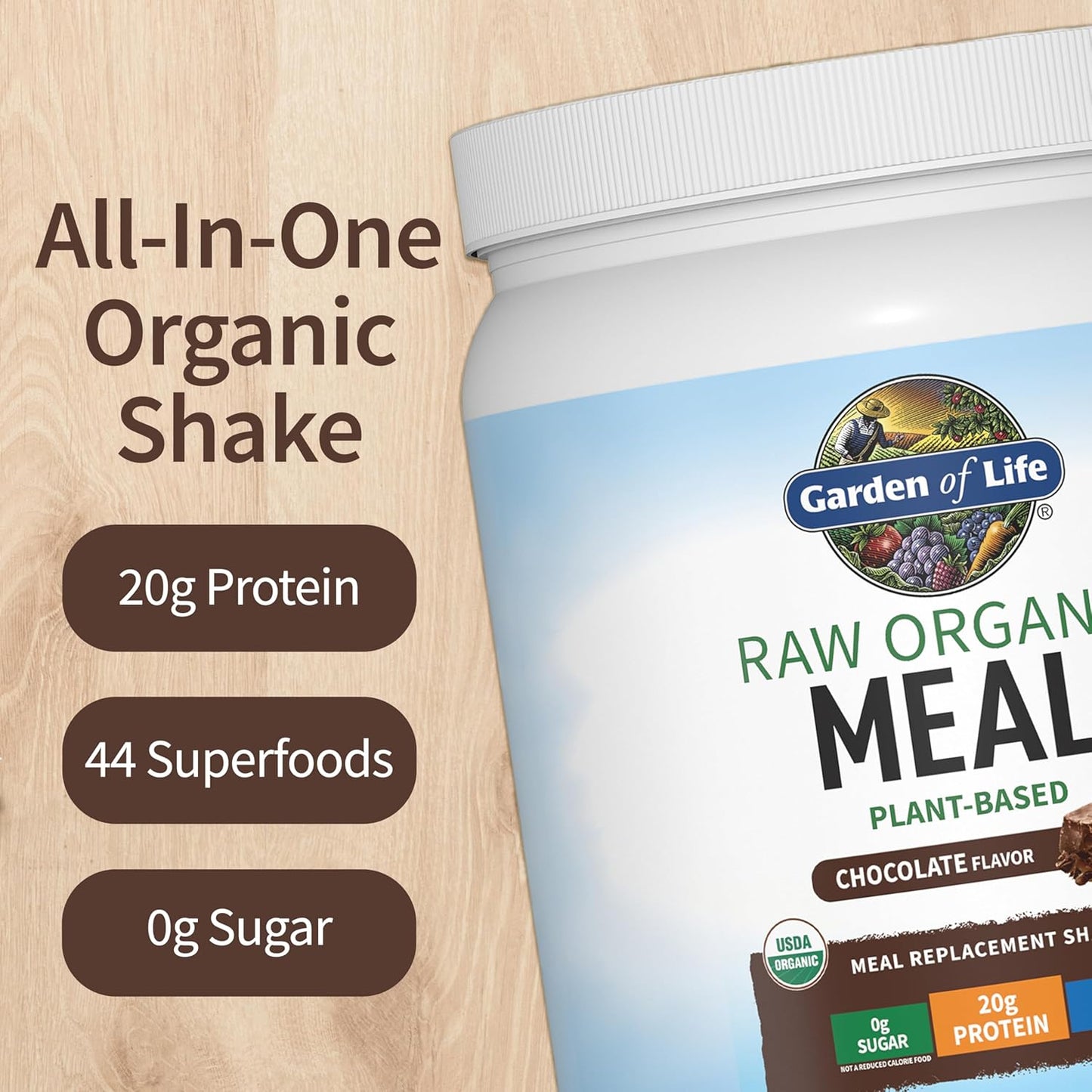 Garden of Life Meal Replacement Shakes, Raw Organic, Chocolate Protein Powder with Plant Based Pea Protein, Sprouts, Greens, Probiotics, Dairy Free 14 Servings