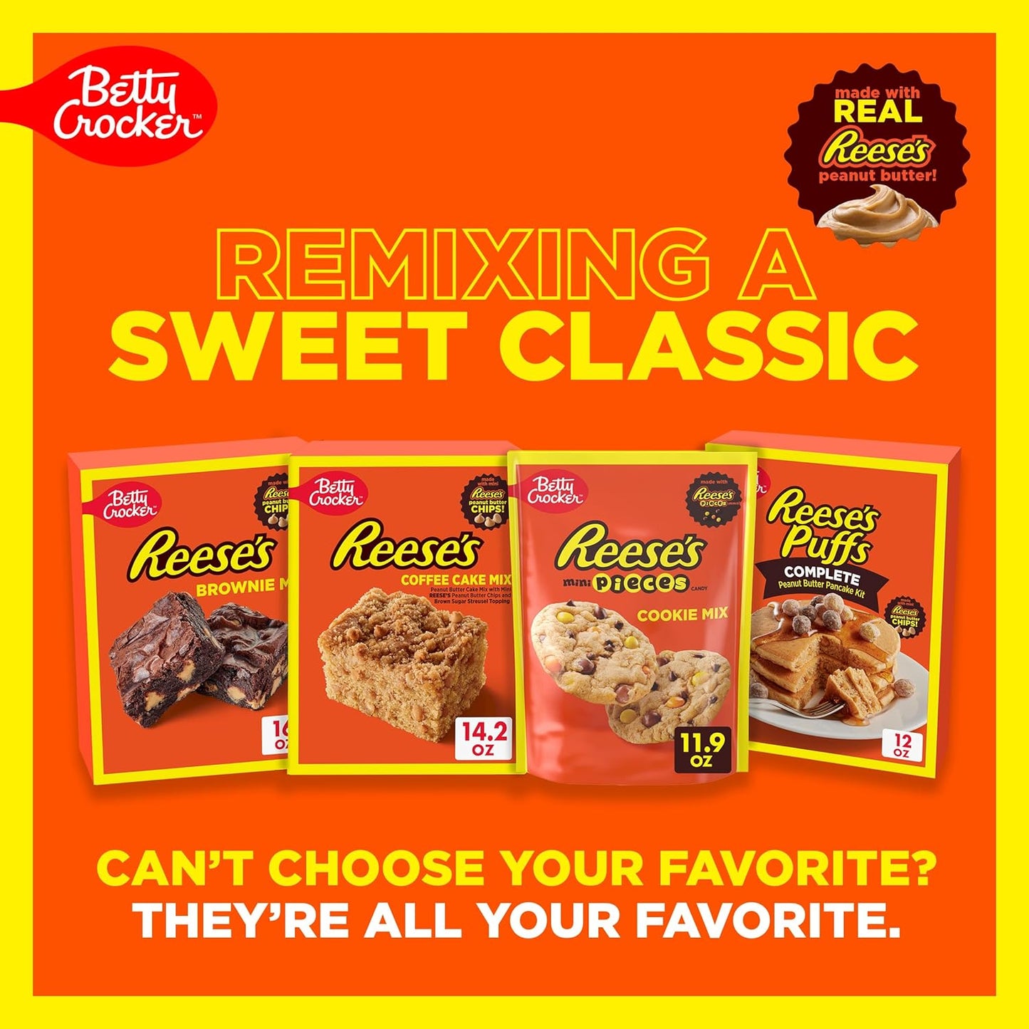 Betty Crocker REESE'S Peanut Butter Coffee Cake Mix with Mini REESE'S Peanut Butter Chips and Brown Sugar Streusel Topping, Holiday Baking, 14.2 oz
