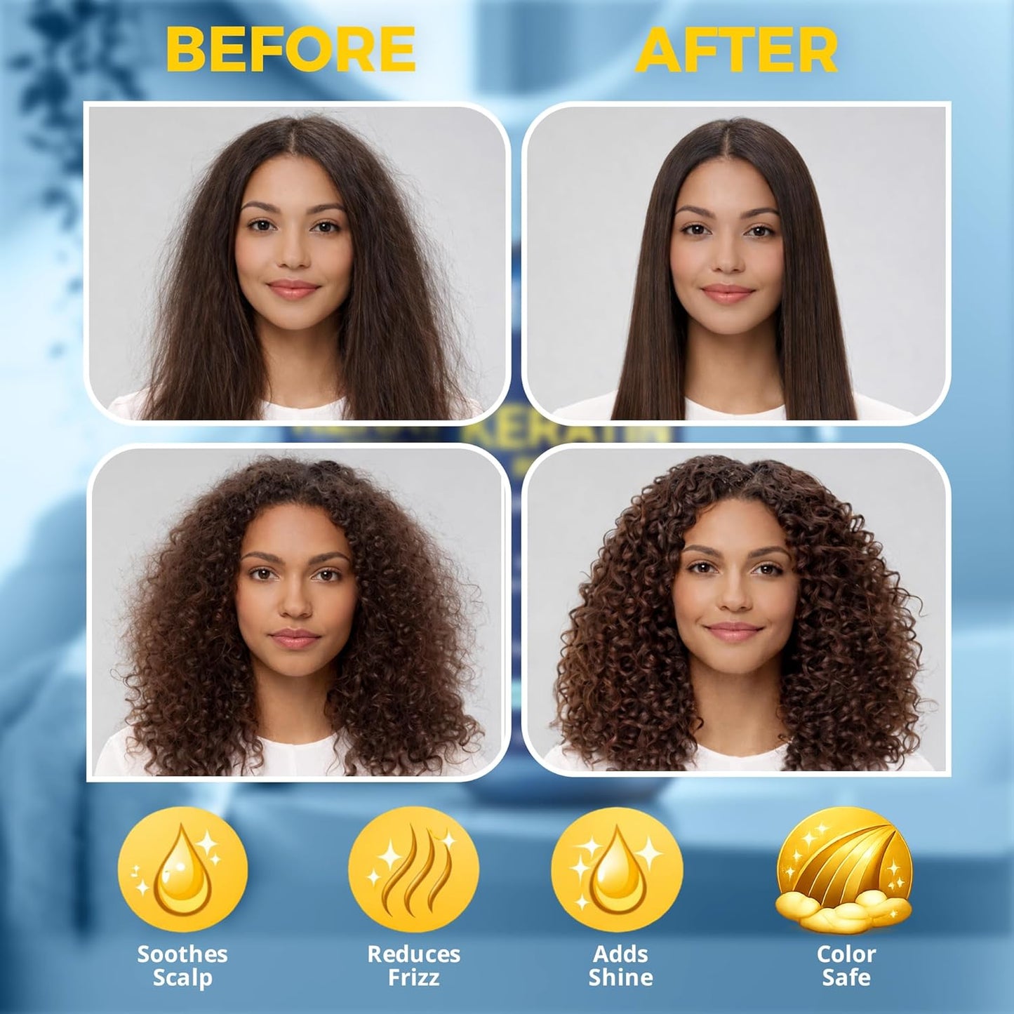 Keratin Shampoo and Conditioner Set 16 fl oz Each - Strengthening & Smoothing Care for Dry, Damaged, Frizzy or Keratin-Treated Hair - Color Protecting - Champu Cabello con Keratina - Nexon Botanics