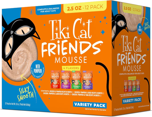 Tiki Cat Friends Mousse Chicken Variety Pack, High Protein & High Moisture Wet Cat Food for Adult Cats, 2.5 oz. Pouch (12 Count)