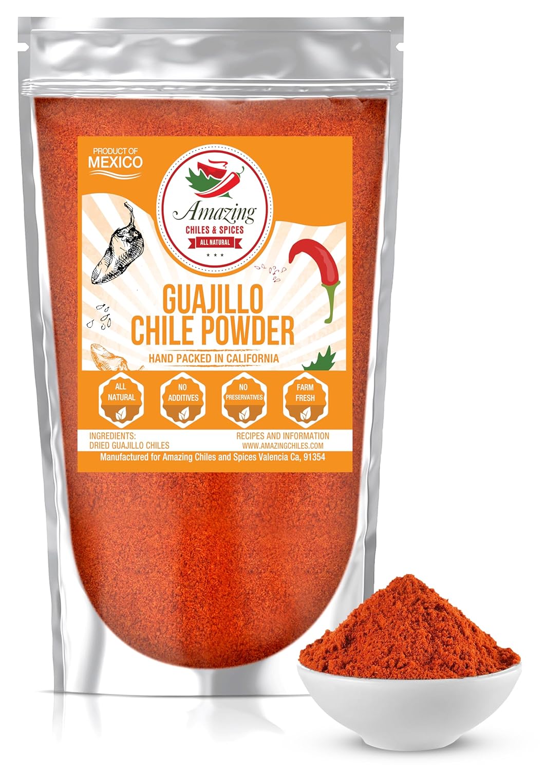 Guajillo Chile Powder Ground (4oz) – Natural and Premium. Great For Chili, Sauces, Stews, Salsa, Meat Rubs, Enchiladas, Mole and Tamales. Tangy Spicy-Sweet Flavor By Amazing Chiles and Spices