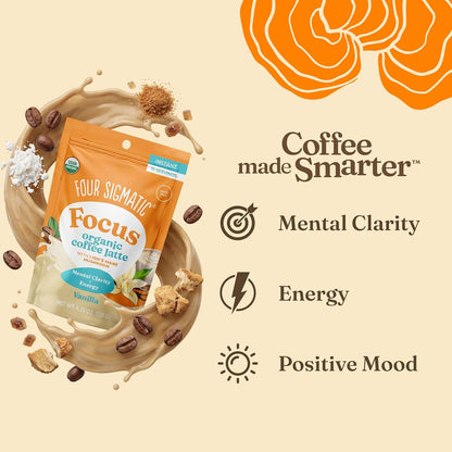 Four Sigmatic Vanilla Focus Mushroom Coffee Latte Plant-Based Organic Instant Latte with Lion’s Mane Mushroom for Focus and Mental Clarity Made With Just 6 Organic Ingredients 4.23 oz Bag