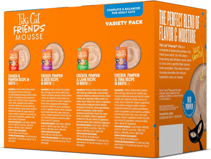 Tiki Cat Friends Mousse Chicken Variety Pack, High Protein & High Moisture Wet Cat Food for Adult Cats, 2.5 oz. Pouch (12 Count)