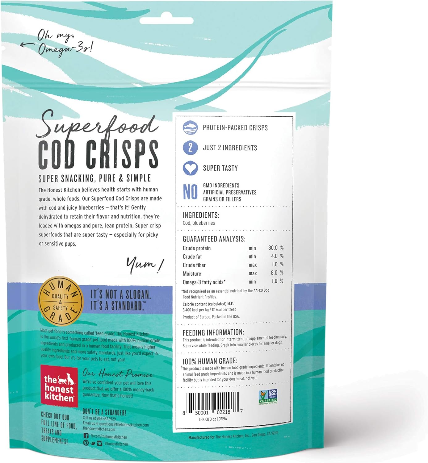 The Honest Kitchen Superfood Cod Crisps: Cod & Blueberry, 3 oz