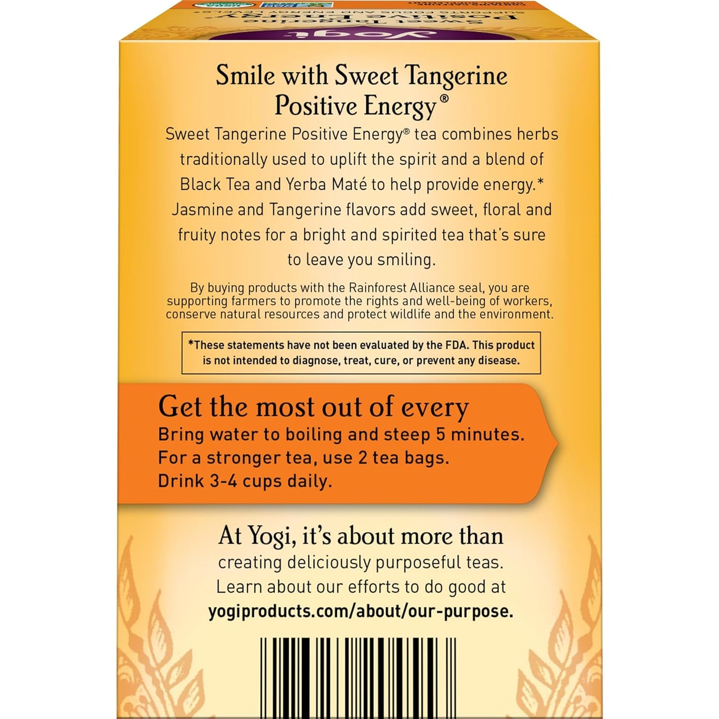 Yogi Sweet Tangerine Positive Energy Tea - 16 Tea Bags per Pack (4 Packs) - Organic Tangerine Energy Tea