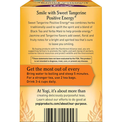 Yogi Sweet Tangerine Positive Energy Tea - 16 Tea Bags per Pack (4 Packs) - Organic Tangerine Energy Tea