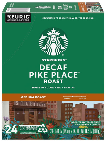 Starbucks Pike Place Decaffeinated Coffee Single-Serve K-Cup, 24 Count