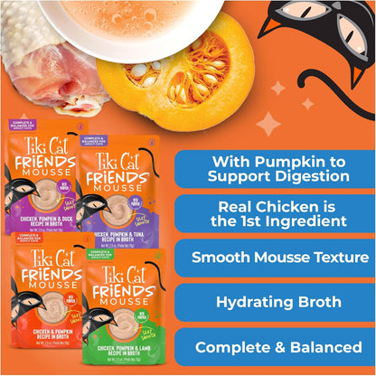 Tiki Cat Friends Mousse Chicken Variety Pack, High Protein & High Moisture Wet Cat Food for Adult Cats, 2.5 oz. Pouch (12 Count)