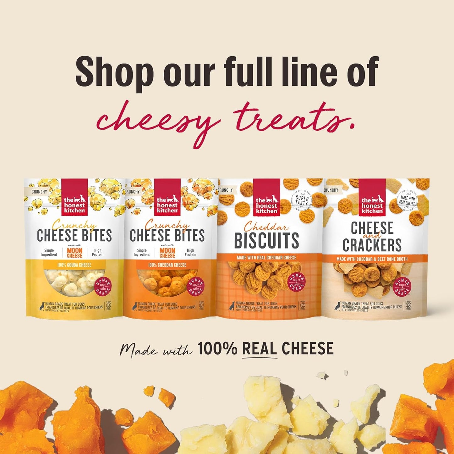 The Honest Kitchen Human Grade Dog Treats Cheese and Crackers, 3.5 oz Pouch