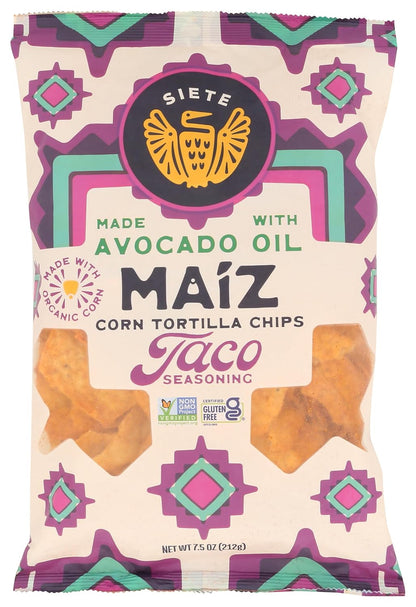 Siete Family Foods Taco Seasoning Maiz Tortilla Chips, 7.5 OZ