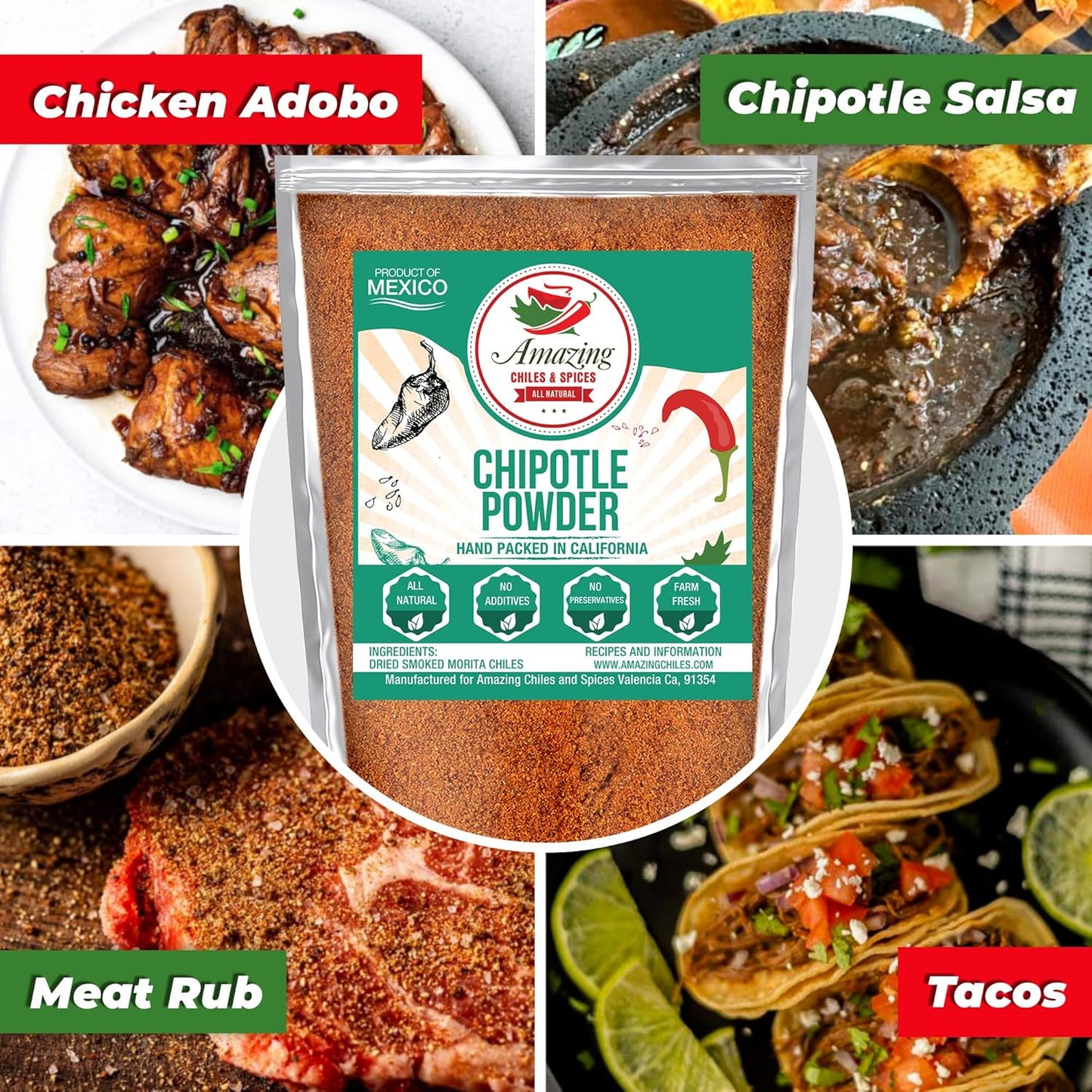 Chipotle Chili Powder Seasoning 4oz – Natural and Premium. Great For Meats, Grilling Rubs, Sauces, Salsa. Medium to High Heat - Sweet & Smoky Flavor. By Amazing Chiles & Spices.