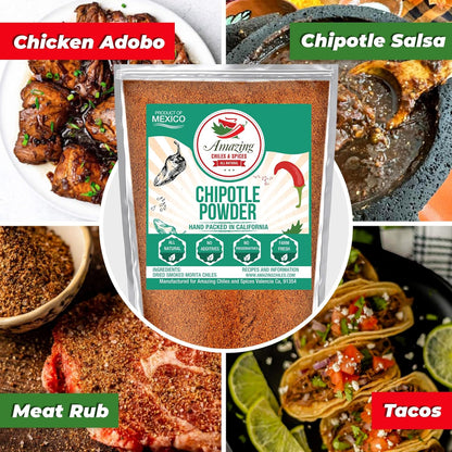 Chipotle Chili Powder Seasoning 4oz – Natural and Premium. Great For Meats, Grilling Rubs, Sauces, Salsa. Medium to High Heat - Sweet & Smoky Flavor. By Amazing Chiles & Spices.