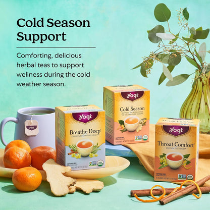 Yogi Tea Throat Comfort - 16 Bags per Pack (4 Packs) - Herbal Tea for Throats - Organic Throat Soothing - Includes Licorice Root, Wild Cherry Bark, Slippery Elm Bark & More
