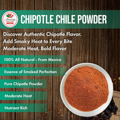 Chipotle Chili Powder Seasoning 4oz – Natural and Premium. Great For Meats, Grilling Rubs, Sauces, Salsa. Medium to High Heat - Sweet & Smoky Flavor. By Amazing Chiles & Spices.