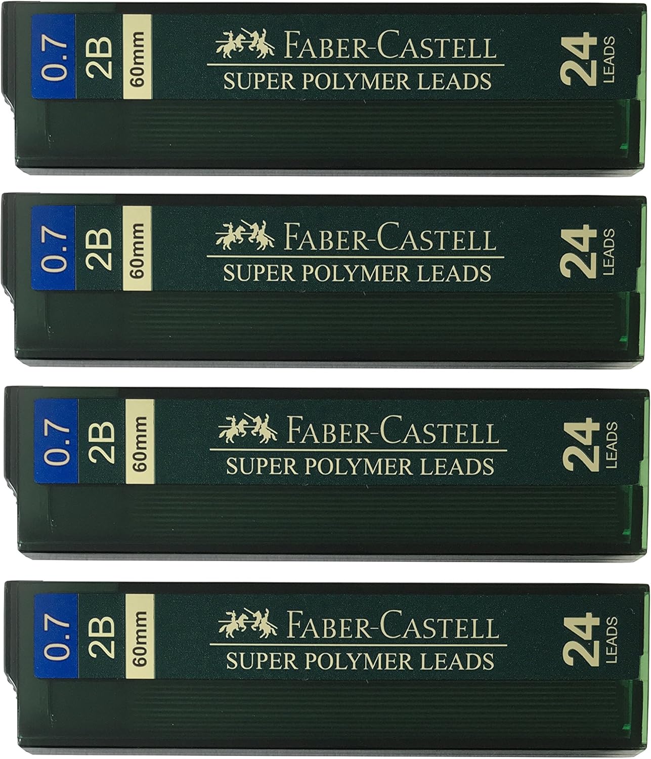 Faber-Castell 0.7mm 2B Super Polymer Premium Strong Dark Smooth Leads Mechanical Pencil Lead Refills For All 0.7 mm Mechanical Pencils (4 Tubes, 24 Leads Per Tube - Total 96 leads)