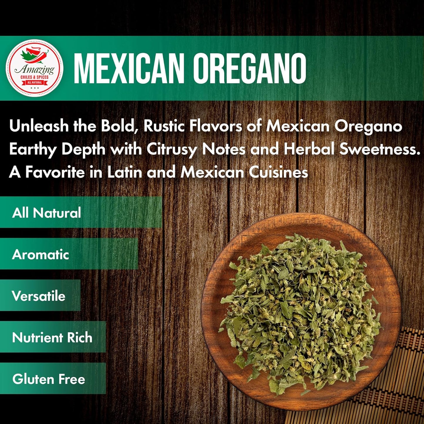 Dried Mexican Oregano (5 oz) – Fresh and Fragrant - Dried Whole Leaves – Use in Mexican Recipes like Pasole, Stews, Salsa, Meats, Enchiladas. Resealable Bag. By Amazing Chiles and Spices.
