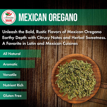 Dried Mexican Oregano (5 oz) – Fresh and Fragrant - Dried Whole Leaves – Use in Mexican Recipes like Pasole, Stews, Salsa, Meats, Enchiladas. Resealable Bag. By Amazing Chiles and Spices.