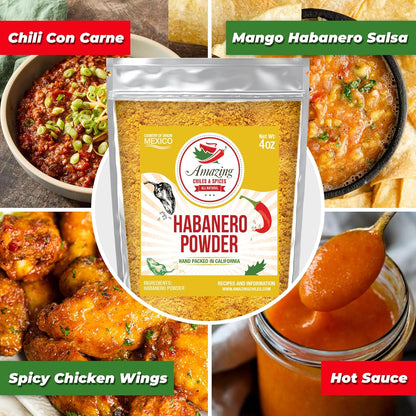 Habanero Pepper Ground 4oz - Premium All Natural Powder. No Additives. Hot & Spicy Rich Flavor By Amazing Chiles and Spices.