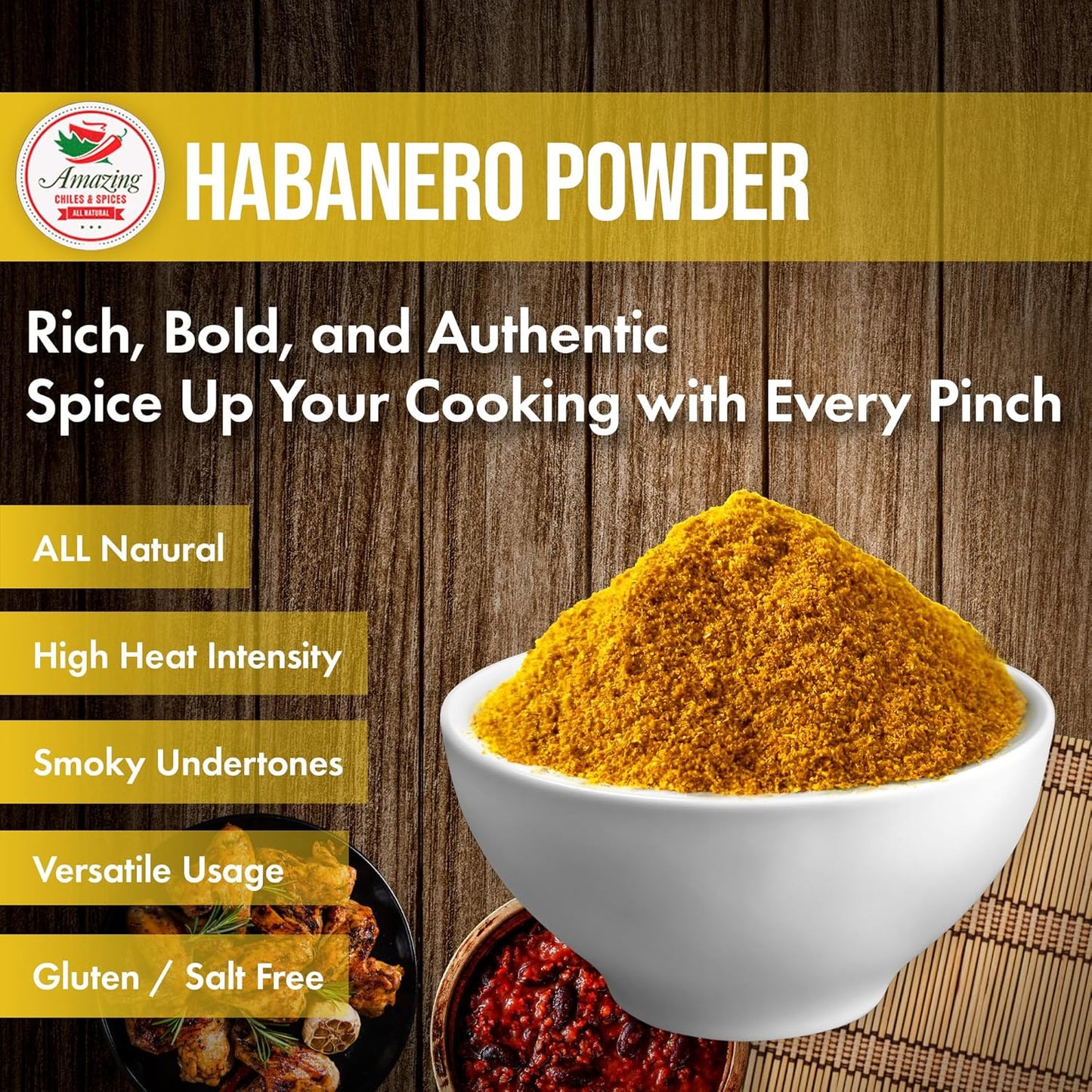 Habanero Pepper Ground 4oz - Premium All Natural Powder. No Additives. Hot & Spicy Rich Flavor By Amazing Chiles and Spices.