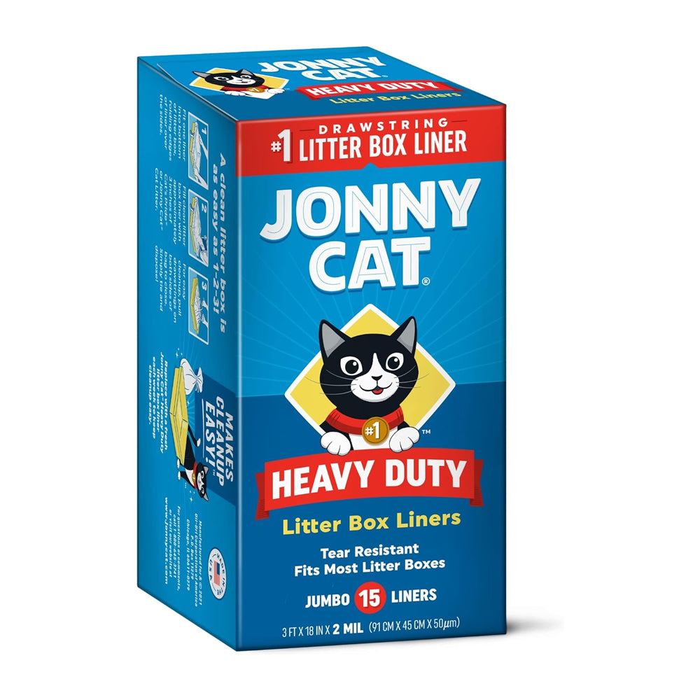 Jonny Cat Litter Box Liners: Heavy Duty - Tear & Leak Resistant - Drawstring Close - Jumbo, 15 Count