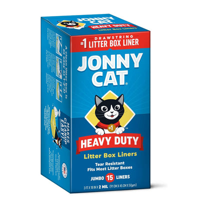 Jonny Cat Litter Box Liners: Heavy Duty - Tear & Leak Resistant - Drawstring Close - Jumbo, 15 Count