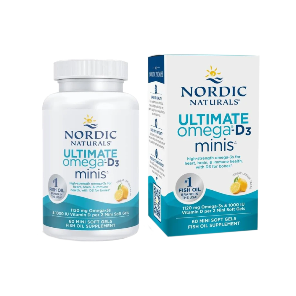 Nordic Naturals Ultimate Omega Mini D3, Lemon Flavor - 60 Mini Soft Gels - 1120 mg Omega-3 + 1000 IU Vitamin D3 - EPA & DHA - Promotes Brain & Heart Health - 30 Servings