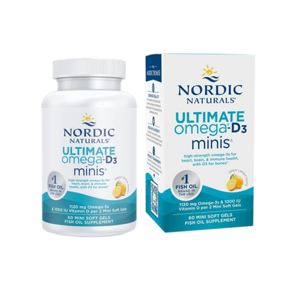 Nordic Naturals Ultimate Omega Mini D3, Lemon Flavor - 60 Mini Soft Gels - 1120 mg Omega-3 + 1000 IU Vitamin D3 - EPA & DHA - Promotes Brain & Heart Health - 30 Servings